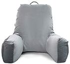MY ARMOR Bear Reading Pillow for Adults, Bed Rest Pillow Bed Cushion Chair, Perfect Backrest Pillow for Reading/Working/Watching TV, Machine Washable Premium Velvet Zipper Cover, King Size, Grey