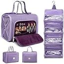 ROYALFAIR Roll Up Makeup Bag, Waterproof Toiletry Bag for Women, Hanging Travel Organizer bags with Jewelry Organizer Compartment, Extra Large 4 Clear TSA Approved Pouches Cosmetic Makeup (violet)