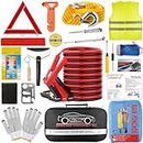 CYECTTR Car Roadside Emergency Kit,Auto Vehicle Truck Safety Emergency Road Side Assistance Kits with Jumper Cables,Safety Hammer,Reflective Warning Triangle,Tire Pressure Gauge,Tow Rope,etc