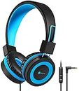 iClever Kids Wired Headphones for Boys, Headphones for Kids, Over Ear Headphones with Mic Safe Volume Limited Adjustable Headband Foldable Kids Headset for Online Class/iPad/Tablet, Blue