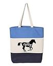 Personalized Horse Tote Bag, Horse Tote Bag, Personalized Gift, Christmas Horse Lover Gift, Personalized Bag, Equestrian Gifts (15"L x 15"H x 3"D, Tri-Color Blue)
