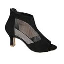 Zapatillas negras para Mujer 2024 Winter Zapatos tacón Mujer cerrados puntiagudos tacón Medio bloque grueso sin Cordones Lazo sólido gatito Zapatos tacón Bajo A3-Black 6