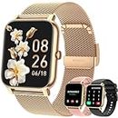 Smart Watch for Women Fitness Tracker: Gold Smart Watches for Women Digital Mens Watches Make/Answer Call Waterproof Running Smartwatch Android Phone iPhone Samsung Compatible Heart Rate Monitor