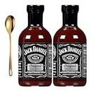 Jack Daniel's Original BBQ Sauce, 19.5 Oz - Kettle Cooked & Bottled with Jack Daniel's Tennessee Whiskey Barbecue Sauce with Moofin Golden SS Spoon - Ideal for Grilling & Smoking, Original BBQ Sauce for Meats & Vegetables (Pack of 2)