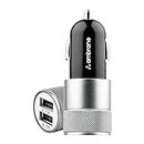 Ambrane 12W Fast Car Charger, Dual USB Output, Multi-Layer Protection, Fast Charging, Compatible with All Cars, Without Cable for All Mobiles & Other USB Enabled Devices (ACC74, Black & Silver)