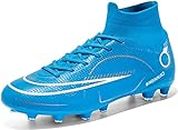 Bolognifi Men's Football Shoes Competition Spikes High Top Professional Outdoor Sports Football Shoes Adult Training Shoes Lawn Carrying Fans Football Shoes (Color : Blue T, Size : 8)