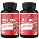 (2 Packs) Beet Root Extract Capsules - 8550mg Herbal Equivalent - Supports Blood Pressure, Performance, Digestive, Immune System - with Ginseng, Green Tea, Red Spinach, Black Pepper - 4 Months Supply