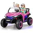 HONEY JOY Pink 2 Seater Ride On Car, 12V Battery Powered Ride On Truck w/Remote Control, Spring Suspension, High/Low Speed, Storage, Music, USB, Ambience Lights, Electric Vehicle UTV for Kids (Pink)