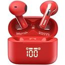 TOZO T21 Wireless Earbuds Bluetooth Headphones Semi in Ear with LED Digital Display, Dual Mic Call Noise Cancelling with Wireless Charging Case IPX8 Waterproof for Phone Laptop Red