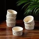 ExclusiveLane 'Whispers of Warli' Handcrafted Ceramic Bowl Dining Bowl & Ceramic Katori (Set of 6, 180 ML, Microwave Safe, Dishwasher Safe)