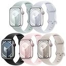 EOMTAM 5 Pack Silicone Sport Straps Compatible for Apple Watch Band 38mm 40mm 41mm 42mm 44mm 45mm 49mm for Women Men,Soft Waterproof Wristbands for iWatch Series 9 Ultra 8 SE 7 6 5 4 3(Starlight,38)