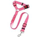 Dog Car Seat Belt Dogs Harness Headrest for Cars Adjustable with Anti Shock Bungee Buffer Puppy Safety Cars Leads for Any Cars Vehicle Pets Travel Accessories (Pink)