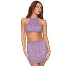 BDROX Womens Crochet Knit 2 Piece Skirt Set,Crochet Sets Two Piece Women, Sexy Mini Skirt,Beach Cover Ups Set (F,L)