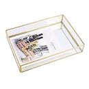 Sooyee Rectangle Mirror Decorative Tray, Gold can Hold Perfume, Jewelry, Cosmetics, Makeup, Magazine and More, for Vanity,Dresser,Bathroom,Bedroom(12”x8”)