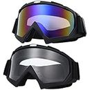 BROYEUR 2 Pack Motorcycle Goggles, Dirt Bike Goggles, Riding/ATV/Ski Motion Goggles ，for Adults Men Women Youth Kids (Clear/Colorful)
