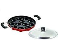 SBB Non Stick Aluminium Appam Maker 12 Cavity with Lid and Side Handle (Red/Black)
