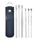 Verozi® Premium 6-in-1 Ear Wax Cleaner- Resuable Ear Cleaning Tools Leather Pouch - Ear Pick Wax Remover Tool Kit with Ear Curette Cleaner and Spring Ear Buds Cleaner Fit in Pocket Great for Traveling