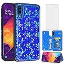 Asuwish Phone Case for Samsung Galaxy A50 A50S A30S Wallet Cover with Screen Protector and Stand Credit Card Holder Bling Glitter Cell Glaxay A 50 50S 30S Gaxaly S50 50A A505G Women Girls Blue