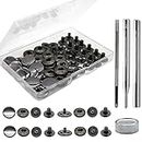Raydodo 12 Sets Leather Snap Fasteners Kit, 15mm Metal Snap Buttons Kit Press Studs with 4 Install Tools, Leather Rivets and Snaps for Clothing, Leather, Jeans, Jackets, Bracelets, Bags (Black)