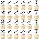 24PCS Tools Cupcake Topper，Wrench Hammer Drill Pliers Handsaw Tape Measure Screwdriver Construction Tools Cake Decorating，Boys Men Birthday Cake decoration，Labor Day Party Decorations