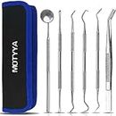 MOTYYA Dental Cleaning Tools 6 Pack, Professional Dental Hygiene Kit teeth tool set for Home Use stainless steel Mouth Mirror Tweezers Dental Picks Oral Care set to Remover Tartar, tooth scraper