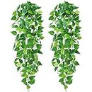 Dremisland 2Pcs Artificial Hanging Plants Artificial Potted Plant Fake Ivy Vine Plant for Wall House Room Patio Office Farmhouse Indoor Outdoor Decor (with Black Pot) (2 PCS)