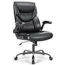 OLIXIS Home Office Chair - Big and Tall Chair for Office, High Back Ergonomic Executive Desk Chair, PU Leather Flip-Up Armrests Computer Chair, Rolling Chair with Wheels, Black