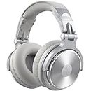 OneOdio Over Ear Headphone, Wired Bass Headsets with 50mm Driver, Foldable Lightweight Headphones with Share Port and Mic for Recording Monitoring Mixing Podcast Guitar PC TV (Silver)