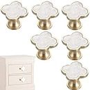 CPELLESSE 6 Pcs Clover Knobs Four-Leaf Handle Creative Cabinet Drawer Pulls Gold for Dresser Wardrobe Zinc Alloy Single Hole Door Handle(White)