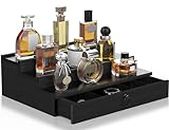 Cologne Organizer for Men, 3 Tier Wood Perfume Organizer with Felt Lining Drawer and Hidden Compartment, Perfume Display Holder for Cologne,Spices Organizing and Storing A Great Gift for Men - Black