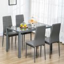 5-Piece Kitchen Dining Set Glass Top Table 4 PU Leather Chairs Dinette
