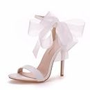 Generic Ladies High Heel Sandals for Wedding Bride11cm Stiletto Open Toe White Floral Bridesmaid Dress Shoes,White,4