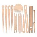 CDIYTOOL 12 Pieces Wooden Hand Loom Stick Set - 7 Pieces Big Eye Knitting Needles 2 Sizes, 2 Wooden Shuttles, Weaving Stick and 2 Wood Weaving Comb for Adults Beginners Knitted Crafts DIY