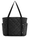 BAGSMART Tote Bag for Women, Travel Essentials Large Tote Bag with Zipper, Quilted Puffer Bag Carry On Bag for Travel Work, Black, One Size, Travel Tote Bag