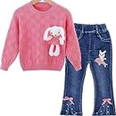 Peacolate 3-8Years Pink Bunny Pullover Sweater with Dolphin Denim Jeans Clothing sets for Little Kids Girls(Pink,3T)