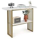 Giantex 2-Tier Console Table 120CM, White Faux Marble Sofa Table w/Open Shelf, Gold Steel Frame, Modern Entryway Table Compact Rectangular Foyer Table, Narrow Couch Table for Living Room, Hallway