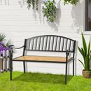 50" Antique Garden Bench Loveseat Wood Seat & Steel Frame for Yard, Lawn, Porch