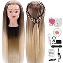 26 Inch Cosmetology Mannequin Head with Synthetic Hair, Mcwdoit Manikin Head Hairdressing Practice Training Doll Head + Table Clamp + Hair Styling Kit