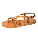 NITTI Women's Gladiator Flat Sandals | Fisherman Cross Strappy Sandals | Roman Ankle Strap Sandals, Light Brown, 9