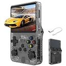 R36S Handheld Game Console, Retro Handheld Video Game Console 3.5 Inch IPS Screen Open Source Linux System Built-in 15000+ Games, 32G+64G TF Card, Black
