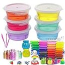 Promote Trader 6 Crystal Slime, 2 Slime Pot and 60 Air Dry Clay Combo with Free Glitter and Modelling Tools for Kids Boys and Girls Party Set DIY Slime Kit for Girls Boys 3-10 Years Old