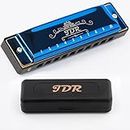 JDR Harmonica C, Blues armonica Key of C 10 Hole 20 Tone with Case Mouth Organ Standard Diatonic for Kids Beginner Adults Professional Teacher Parents Students Jazz New Year Gift Blue
