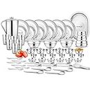 Kitchen Clue Stainless Steel Dinner Set for Kitchen - 61 Pieces, Silver - Heavy Gauge - Attractive Silver Touch Design - Classic Econimical Dinnerware Kitchen Set for Home
