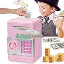 Piggy Bank Toy for Kids Boys Girls Age 3-9 Years Old Electronic ATM Coin Bank with Safe Password Kids Safe Bank Toy Money Saving Box Christmas Birthday Gift for 4 5 6 7 8 9 Years Old Boys Girls-Pink