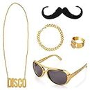 Men's 60s 70s Hippie Clothing Accessory Set Disco Costume Accessories Ladies Disco Necklace Dollar Sign Ring Sunglasses Beard Hippie Glasses Disco Themed Party
