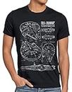 style3 Millennium Falcon T-Shirt da Uomo Cianografia, Dimensione:XL;Colore:Nero
