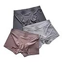 NIGMERV Men's Extra Thin Elastic Underwear Long Comfortable Ice Silk Breathable Comfort Brief Boxer Trunks Imported Material Pack of 3 Multicolour (M) (L)