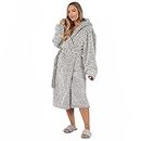 Brentfords Teddy Marl Super Soft Warm Fleece Adults Dressing Gown Full-Length Womens Ladies Robe, Charcoal Grey