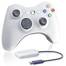 Oussirro Wireless Controller for Xbox 360, 2.4GHZ Gamepad Joystick Controller Remote for PC Windows 7,8,10 with Receiver Adapter, White