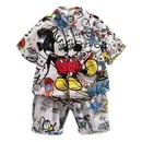 Summer Kids Mickey Mouse T-shirt Sets Clothes For Boys Girls Fashion Graffiti Turn-Down Shirts And